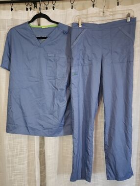 Landau Scrubs Set Light Blue Straight Leg Pants & 1 Pocket Top Set Medium